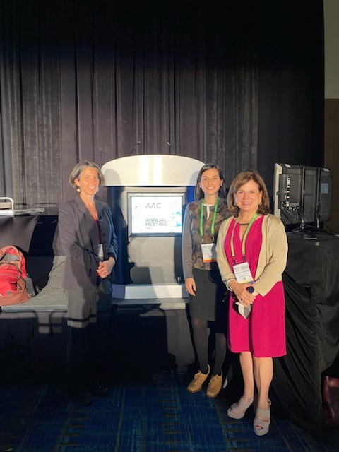 Dr. Amelie Ramirez from UT Health Science Center at San Antonio, TX, and Dr. Carolina Aristizabal from USC Norris Comprehensive Cancer Center Office of COE present at AACR 2022